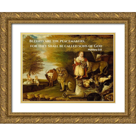 Bible Verse Quote Matthew 5:9, Edwin Austin Abbey - Peaceable Kingdom Gold Ornate Wood Framed Art Print with Double Matting by ArtsyQuotes