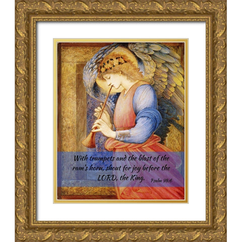 Bible Verse Quote Psalm 98:6, Edward Burne Jones - An Angel Playing a Flageloet 2 Gold Ornate Wood Framed Art Print with Double Matting by ArtsyQuotes