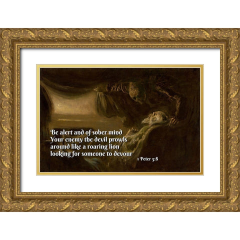 Bible Verse Quote 1 Peter 5:8, Laszlo Mednyanszky - Death of the Painters Father Gold Ornate Wood Framed Art Print with Double Matting by ArtsyQuotes