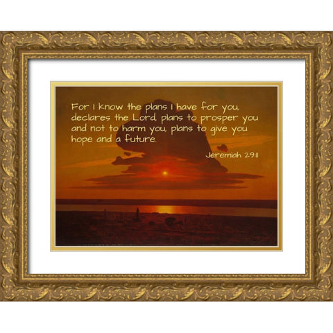 Bible Verse Quote Jeremiah 29:11, Arkhip Kuindzhi - Red Sunset on the Dnieper Gold Ornate Wood Framed Art Print with Double Matting by ArtsyQuotes