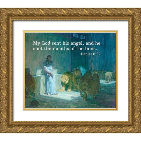 Bible Verse Quote Daniel 6:22, Henry Ossawa Tanner - Daniel in the Lions Den Gold Ornate Wood Framed Art Print with Double Matting by ArtsyQuotes