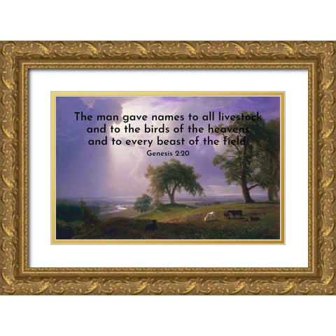 Bible Verse Quote Genesis 2:20, Albert Bierstadt - California Spring Gold Ornate Wood Framed Art Print with Double Matting by ArtsyQuotes