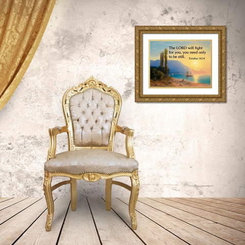 Bible Verse Quote Exodus 14:14, Ivan Aivazovsky - Sunset Over Yalta Gold Ornate Wood Framed Art Print with Double Matting by ArtsyQuotes