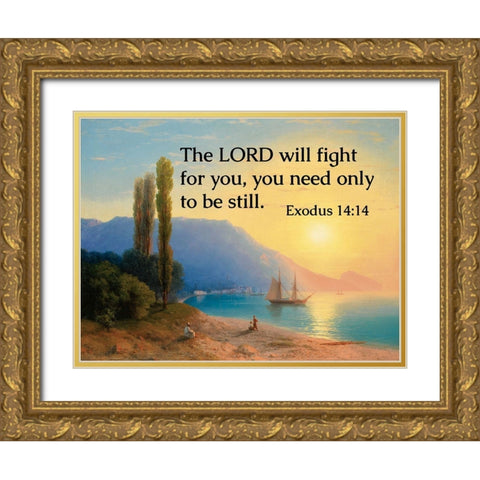 Bible Verse Quote Exodus 14:14, Ivan Aivazovsky - Sunset Over Yalta Gold Ornate Wood Framed Art Print with Double Matting by ArtsyQuotes