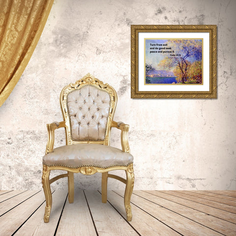 Bible Verse Quote Psalm 34:14, Claude Monet - Antibes Seen from the Salis Gardens Gold Ornate Wood Framed Art Print with Double Matting by ArtsyQuotes