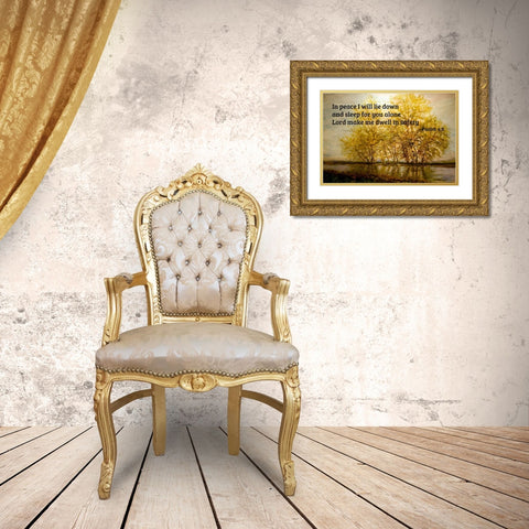 Bible Verse Quote Psalm 4:8, Laszlo Mednyanszky - Early Spring Trees at the Riverfront Gold Ornate Wood Framed Art Print with Double Matting by ArtsyQuotes