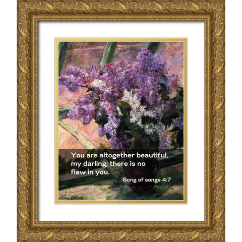 Bible Verse Quote Song of Songs 4:7, Mary Cassatt - Lilacs in a Window Gold Ornate Wood Framed Art Print with Double Matting by ArtsyQuotes