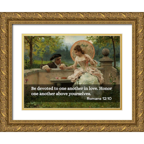 Bible Verse Quote Romans 12:10, Federico Andreotti - An in Love Conversation in Park Gold Ornate Wood Framed Art Print with Double Matting by ArtsyQuotes