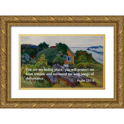 Bible Verse Quote Psalm 32:7-8, Edvard Munch - The House by the Fjord Gold Ornate Wood Framed Art Print with Double Matting by ArtsyQuotes