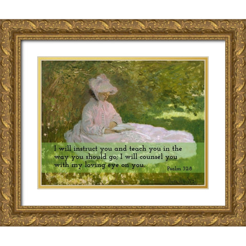 Bible Verse Quote Psalm 32:8, Claude Monet - Springtime 2 Gold Ornate Wood Framed Art Print with Double Matting by ArtsyQuotes