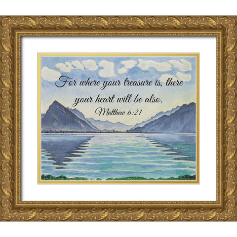 Bible Verse Quote Matthew 6:21, Ferdinand Hodler - Lake Thun with Symmetrical Reflection Gold Ornate Wood Framed Art Print with Double Matting by ArtsyQuotes