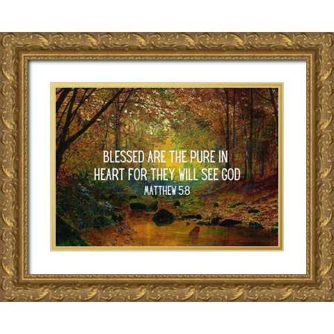 Bible Verse Quote Matthew 5:8, John Atkinson Grimshaw - River Gold Ornate Wood Framed Art Print with Double Matting by ArtsyQuotes