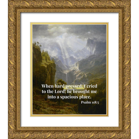 Bible Verse Quote Psalm 118:5, Albert Bierstadt - The Rocky Mountains Landers Peak Gold Ornate Wood Framed Art Print with Double Matting by ArtsyQuotes