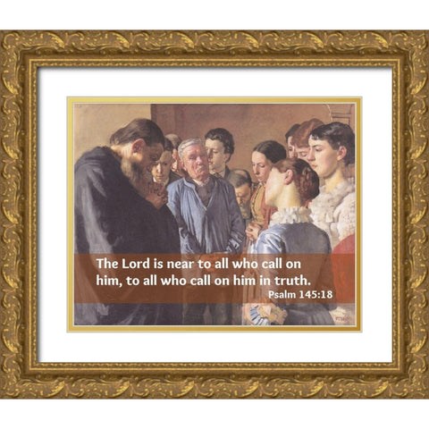 Bible Verse Quote Psalm 145:18, Ferdinand Hodler - Devotion Gold Ornate Wood Framed Art Print with Double Matting by ArtsyQuotes