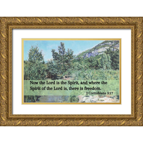 Bible Verse Quote 2 Corinthians 3:17, Ferdinand Hodler - At the Foot of the Saleve Gold Ornate Wood Framed Art Print with Double Matting by ArtsyQuotes