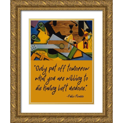 Pablo Picasso Quote: Having Left Undone Gold Ornate Wood Framed Art Print with Double Matting by ArtsyQuotes