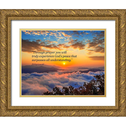 Bible Verse Quote Philippians 4:7 Gold Ornate Wood Framed Art Print with Double Matting by ArtsyQuotes