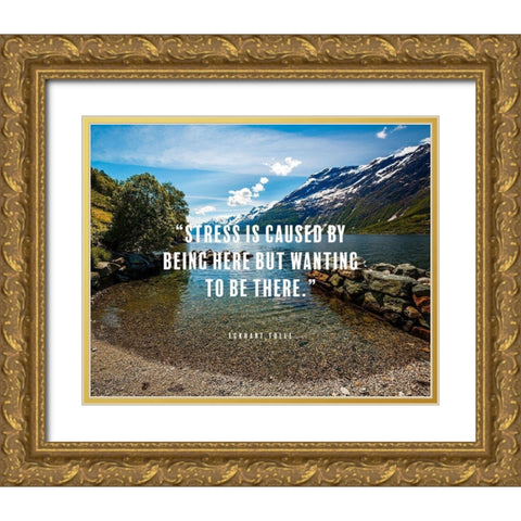 Eckhart Tolle Quote: Stress Gold Ornate Wood Framed Art Print with Double Matting by ArtsyQuotes