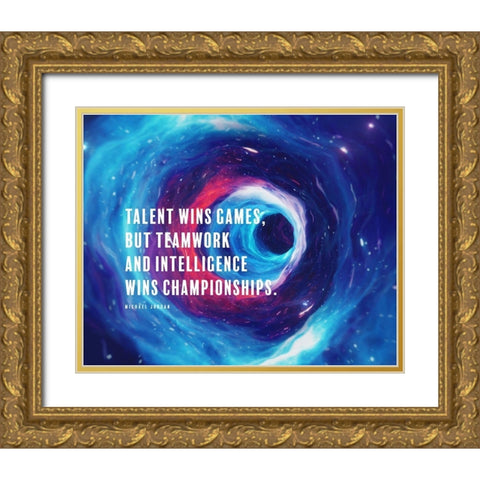 Michael Jordan Quote: Intelligence Wins Championships Gold Ornate Wood Framed Art Print with Double Matting by ArtsyQuotes