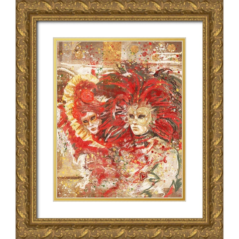 Red Venice Festive Gold Ornate Wood Framed Art Print with Double Matting by Wiley, Marta