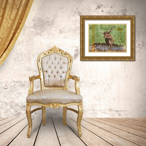Long Horn Green Gold Ornate Wood Framed Art Print with Double Matting by Wiley, Marta