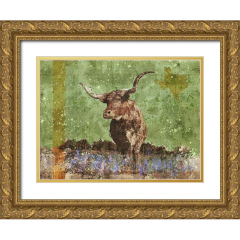 Long Horn Green Gold Ornate Wood Framed Art Print with Double Matting by Wiley, Marta