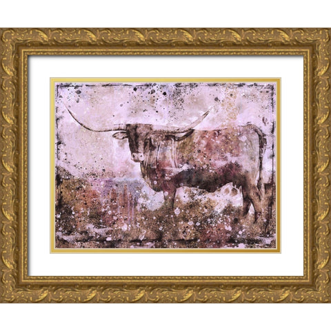 Long Horn Pink tint Gold Ornate Wood Framed Art Print with Double Matting by Wiley, Marta