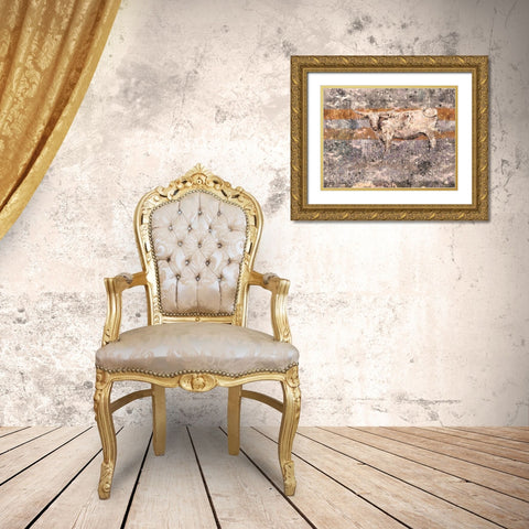 White Long Horn Gold Ornate Wood Framed Art Print with Double Matting by Wiley, Marta