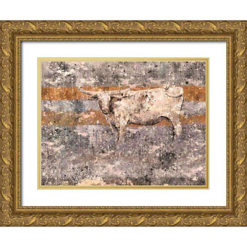 White Long Horn Gold Ornate Wood Framed Art Print with Double Matting by Wiley, Marta