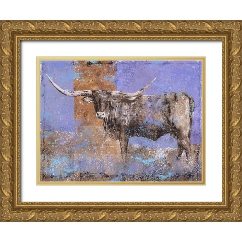 Long Horn Dark Blue Gold Ornate Wood Framed Art Print with Double Matting by Wiley, Marta