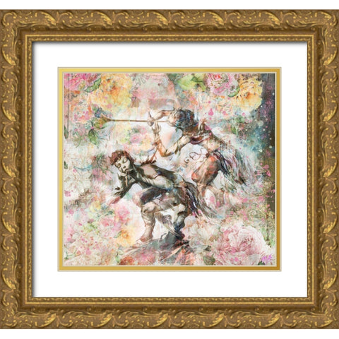 Floral Flute Player IV Gold Ornate Wood Framed Art Print with Double Matting by Wiley, Marta