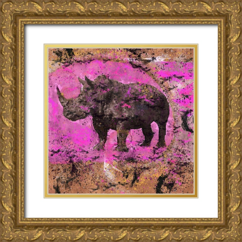Fibonacci Pink Rhino  Gold Ornate Wood Framed Art Print with Double Matting by Wiley, Marta