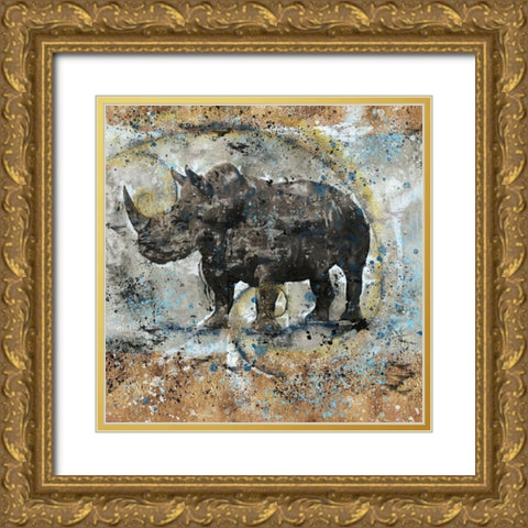 FibonacciBlue Rhino  Gold Ornate Wood Framed Art Print with Double Matting by Wiley, Marta