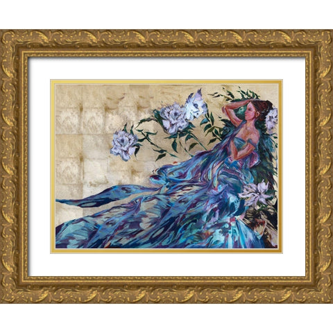 Pimavera Blue Gold Ornate Wood Framed Art Print with Double Matting by Wiley, Marta