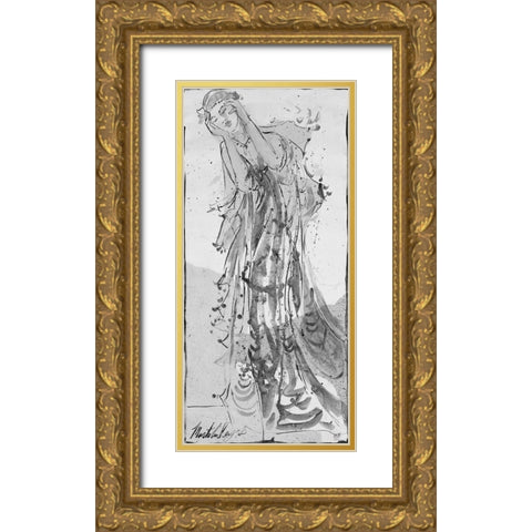 India Ink Dancer I Gold Ornate Wood Framed Art Print with Double Matting by Wiley, Marta