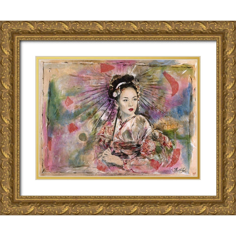 Geisha Darker Colors Gold Ornate Wood Framed Art Print with Double Matting by Wiley, Marta