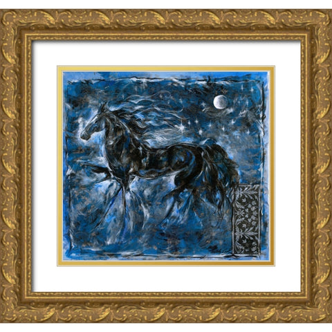 Blue Horse Gold Ornate Wood Framed Art Print with Double Matting by Wiley, Marta
