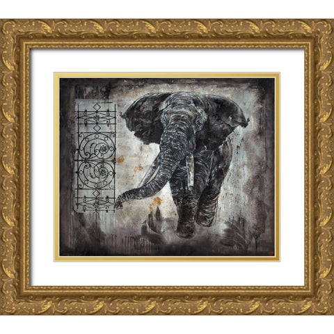 Elephant Gold Ornate Wood Framed Art Print with Double Matting by Wiley, Marta