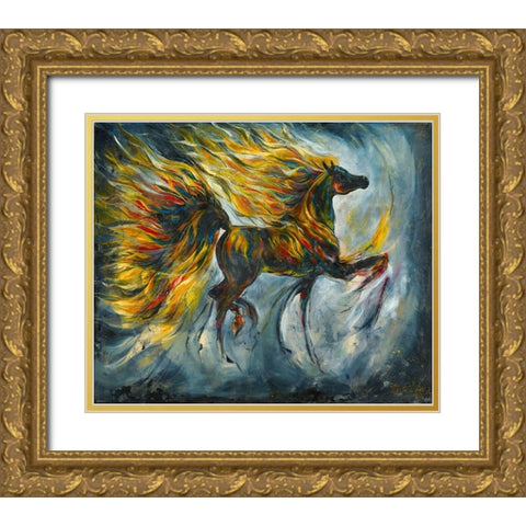 Horse On Fire Bright Colors Gold Ornate Wood Framed Art Print with Double Matting by Wiley, Marta