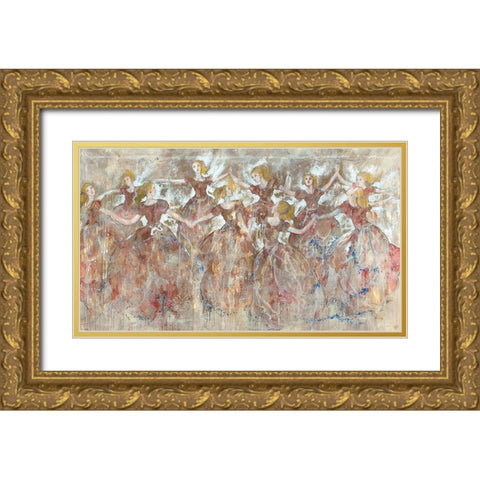 Red Ribbon Girls Gold Ornate Wood Framed Art Print with Double Matting by Wiley, Marta