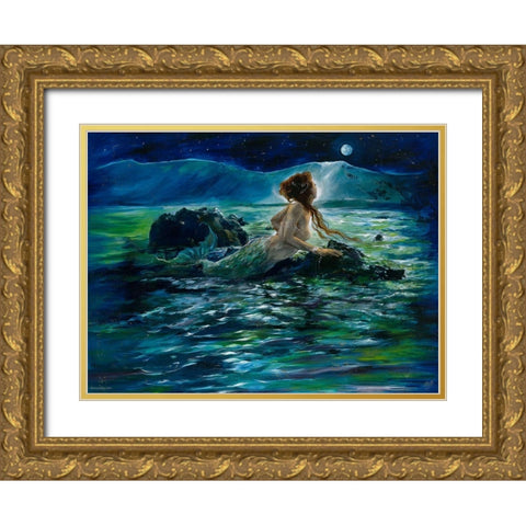 Mermaid Gold Ornate Wood Framed Art Print with Double Matting by Wiley, Marta