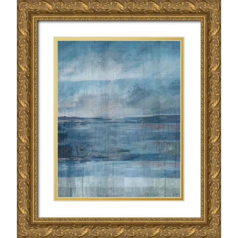 Blue Ocean Abstract Gold Ornate Wood Framed Art Print with Double Matting by Wiley, Marta