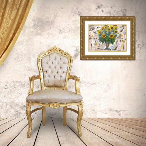 Yellow Floral Gold Ornate Wood Framed Art Print with Double Matting by Wiley, Marta