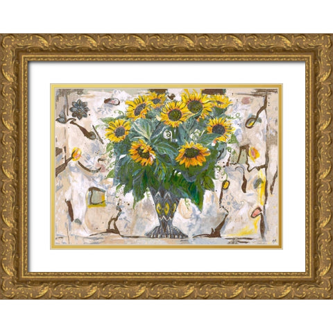 Yellow Floral Gold Ornate Wood Framed Art Print with Double Matting by Wiley, Marta