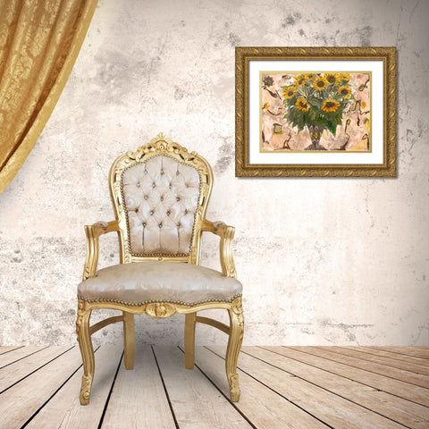 Yellow Floral Sepia Gold Ornate Wood Framed Art Print with Double Matting by Wiley, Marta