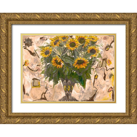 Yellow Floral Sepia Gold Ornate Wood Framed Art Print with Double Matting by Wiley, Marta