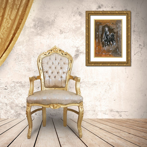 Horse Sepia Gold Ornate Wood Framed Art Print with Double Matting by Wiley, Marta