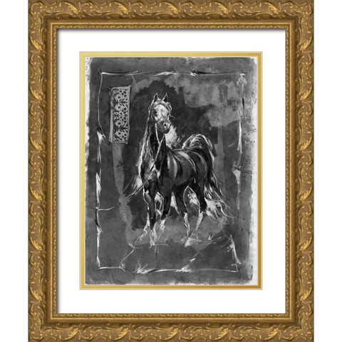 Horse BandW Gold Ornate Wood Framed Art Print with Double Matting by Wiley, Marta