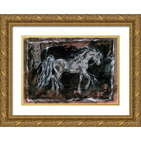 White Horse different border Gold Ornate Wood Framed Art Print with Double Matting by Wiley, Marta