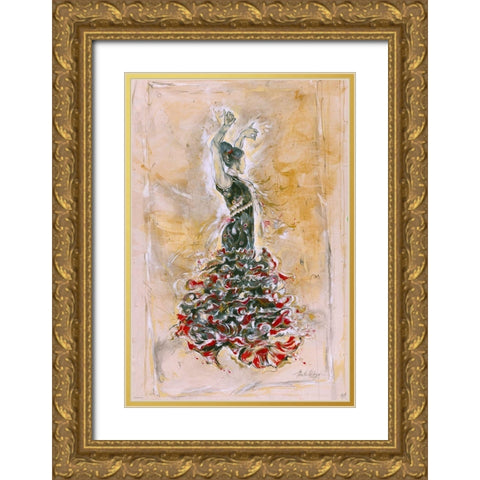 Sepia Flamenco Dancer Gold Ornate Wood Framed Art Print with Double Matting by Wiley, Marta